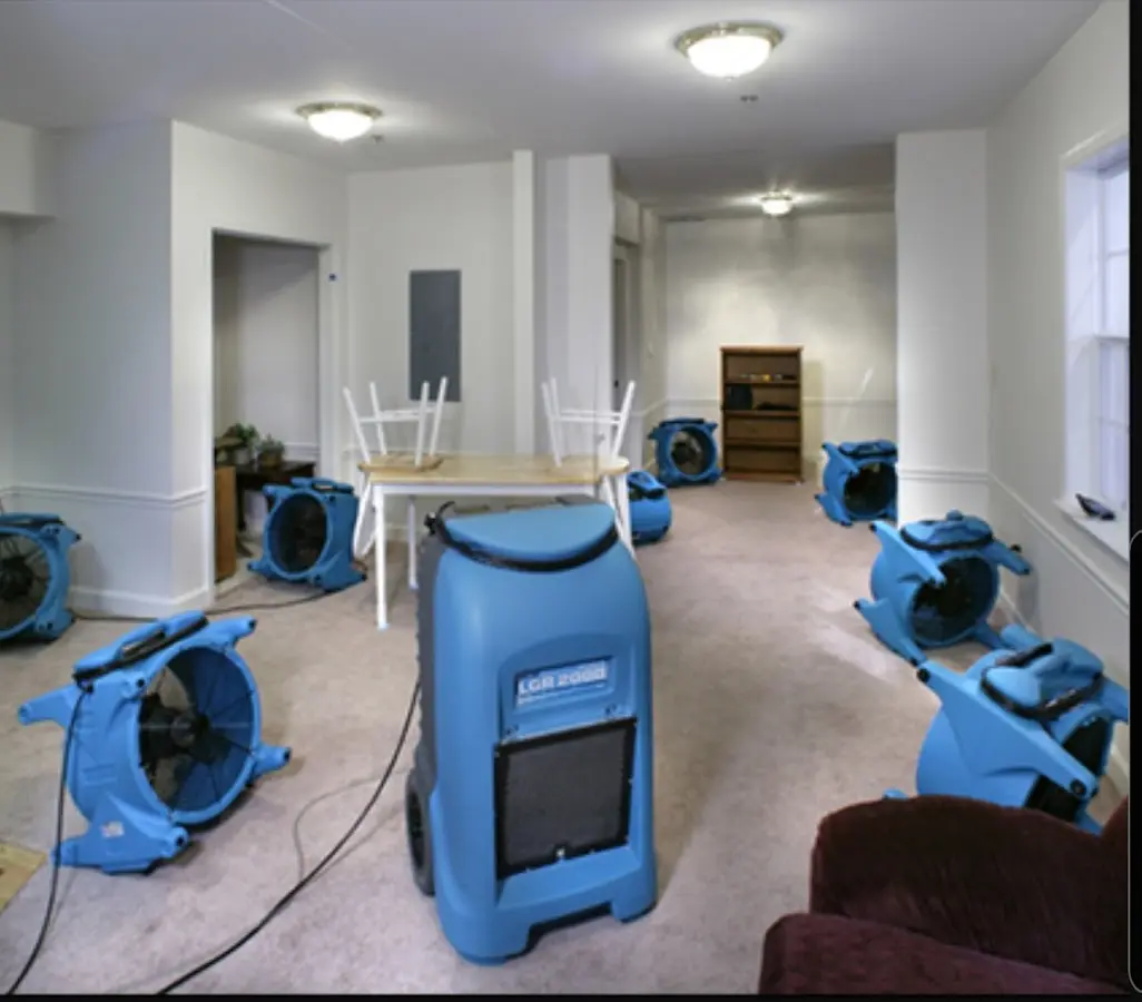 Air movers and dehumidifier setup for Water Damage Restoration in Milford Mill